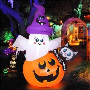 5 FT Halloween Inflatables Pumpkin Ghost Cat Outdoor Decorations Blow Up